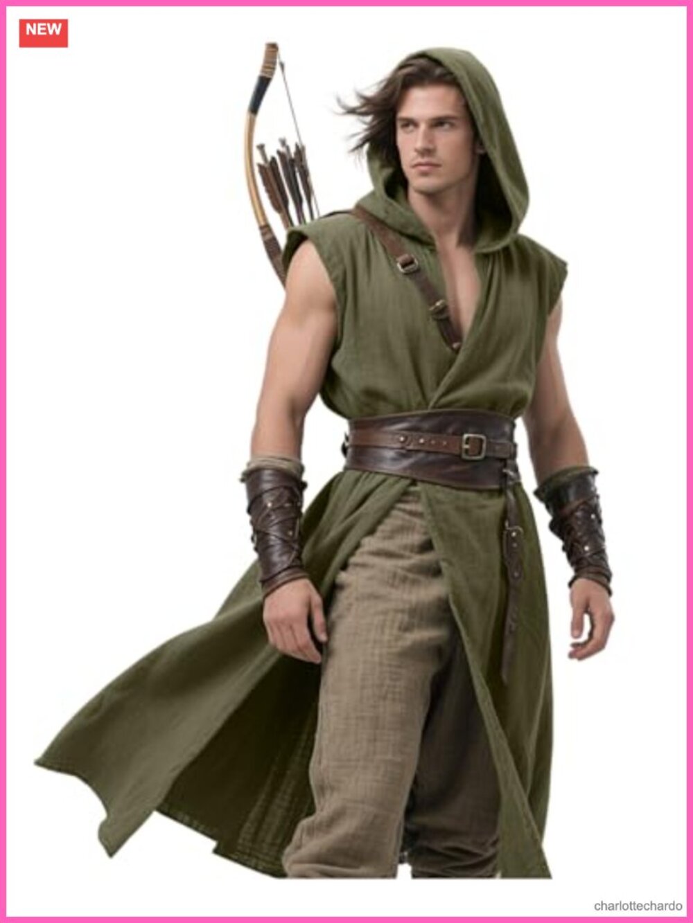Medieval Hooded Surcoat Renaissance Tabard Tunic Cloak Costume